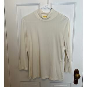 St. John Women's M Mock Neck Shirt Cream Off White Shoulder Zip Sleeves FLAW